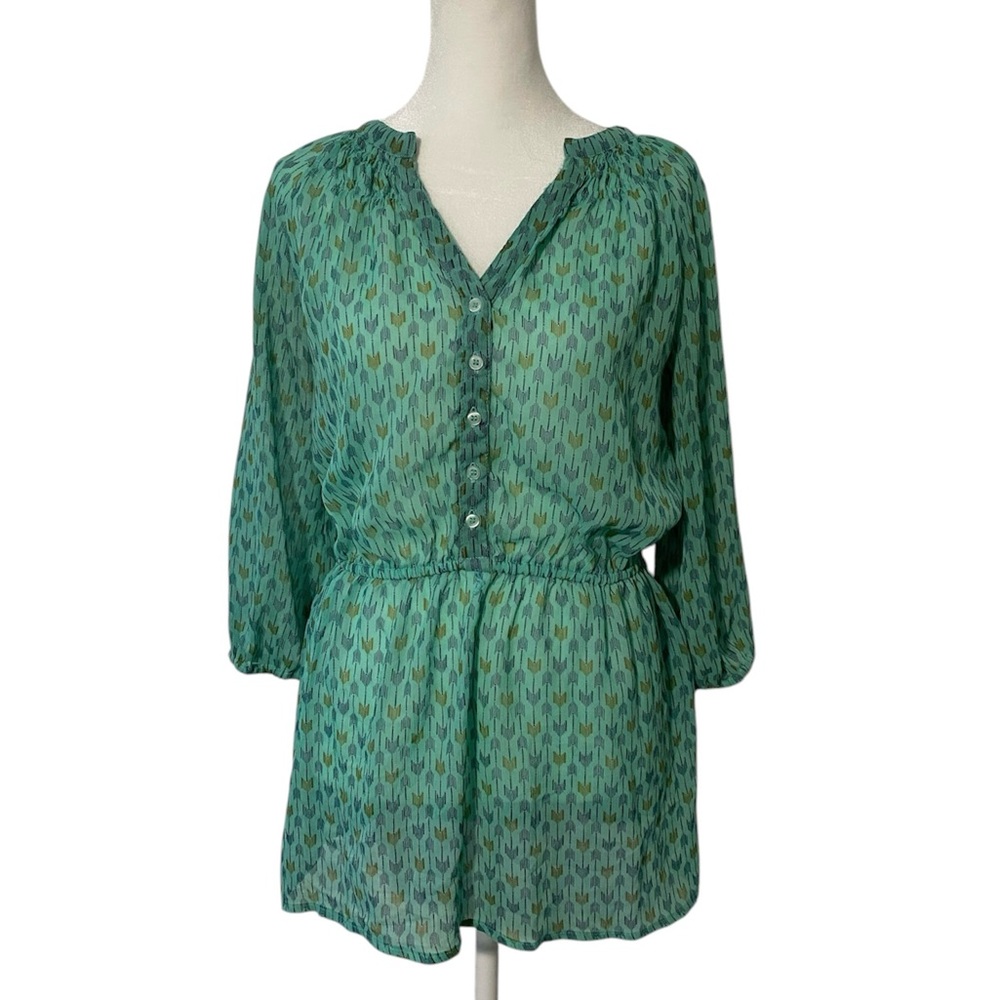 Mossimo Teal Boho Arrow Patterned Sheer Blouse
